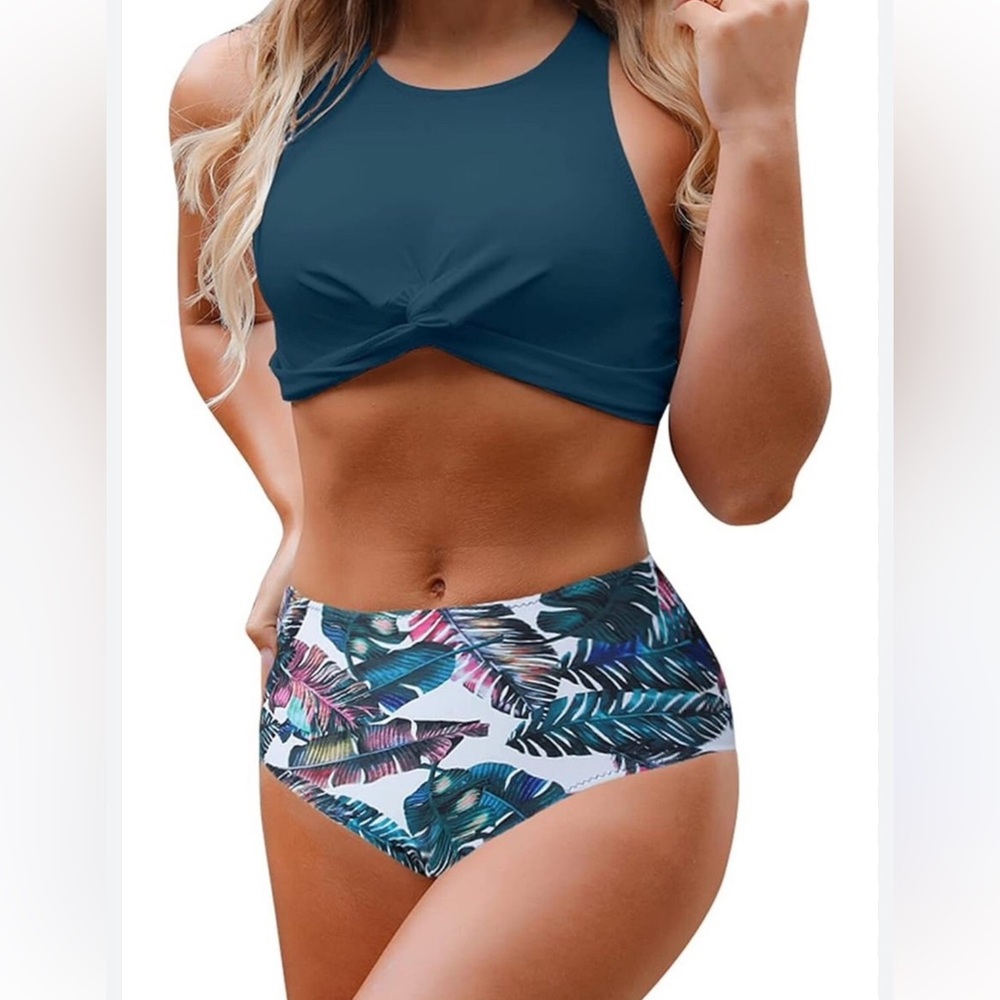 High‎ Waisted Bikini Swimsuit Sets, Tummy Control 2-Piece Set NWT Size L